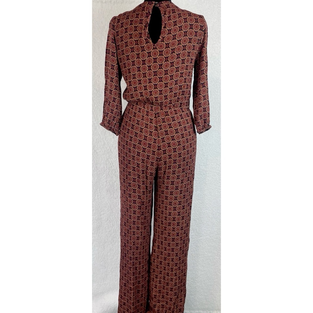 BLUE RAIN • Multicolored Bohemian Geometric Mandala Print V-neck Jumpsuit, S - Picture 10 of 16
